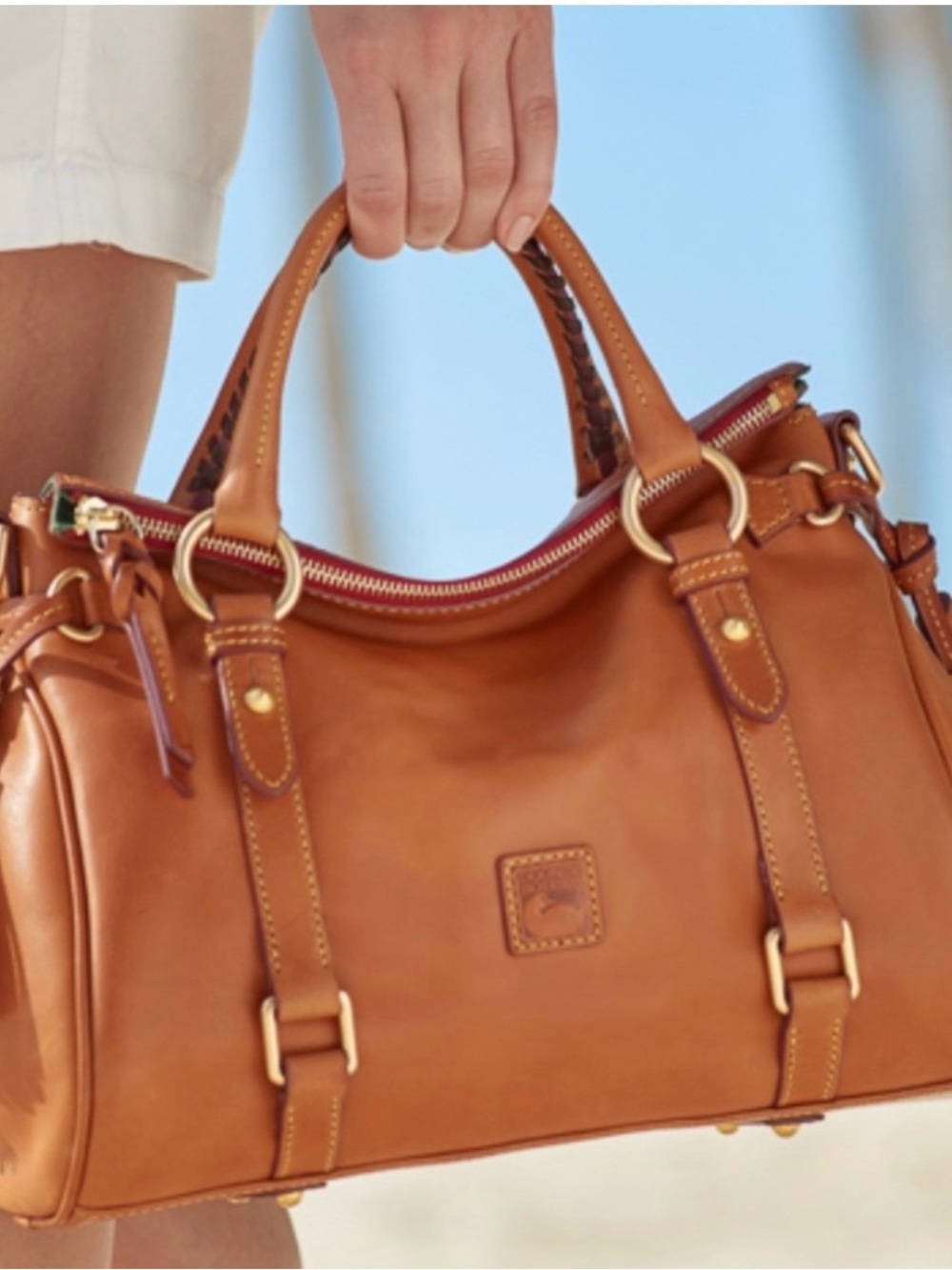 Dooney & Bourke Cognac Leather Satchel with Gold Hardware